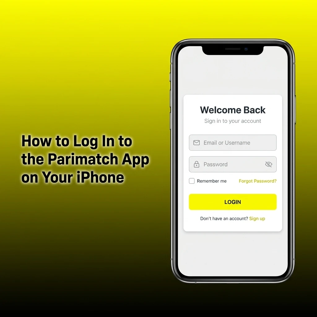 Parimatch app login screen on iPhone showing email, password fields and Face ID option for quick access